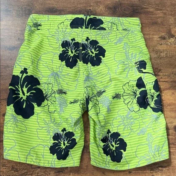 Lime Green Floral Men's Board Shorts - Picture 7 of 7